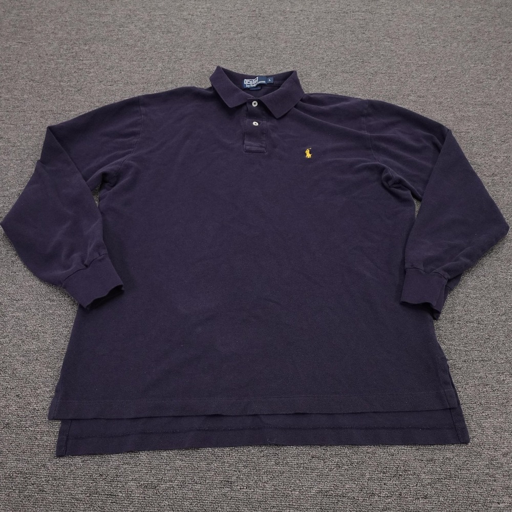 Polo By Ralph Lauren Polo Shirt Mens Large Navy Blue Long Sleeve Cotton Knit
